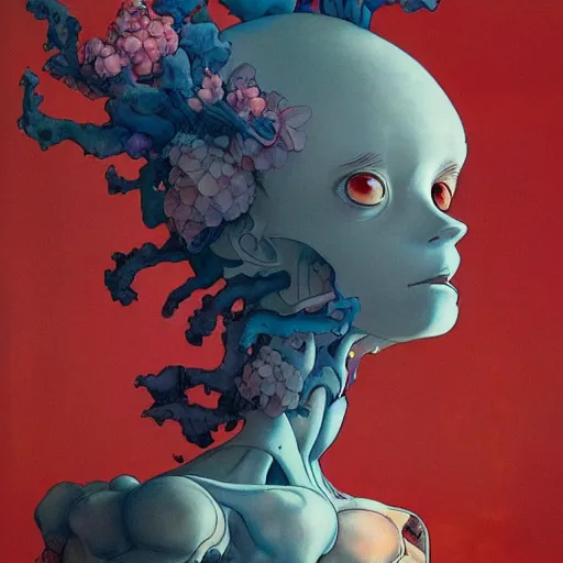 Image similar to prompt : wierd character portrait soft light painted by james jean and katsuhiro otomo and erik jones, inspired by evangeleon anime, smooth face feature, intricate oil painting, high detail illustration, sharp high detail, manga and anime 1 9 9 9