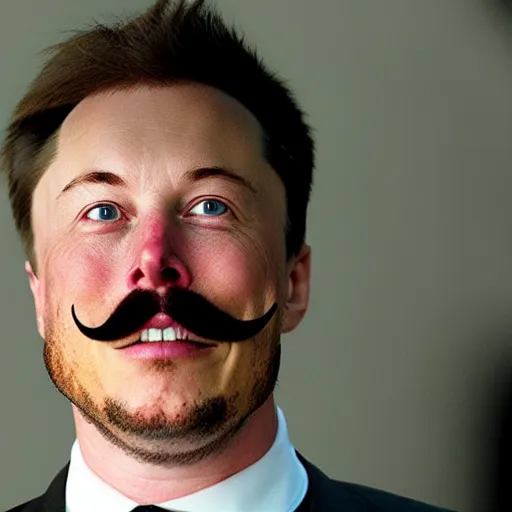Image similar to Elon musks evil twin with a long curly mustache