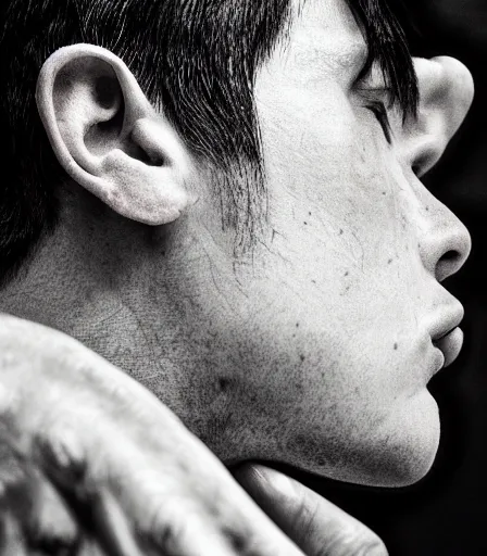 Image similar to high quality, high detail, portrait of a handsome non binary criminal lost in thought, by avigdor arikha, intense, moody