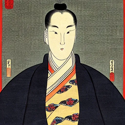 Prompt: Ukiyo-E Portrait of the Kevin Garnett as the Emperor of China, 1792, Oil on Canvas