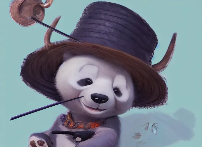 Image similar to award - winning detailed concept art of a cute iconic anthropomorphic panda character wearing a straw hat. art by wlop on bcy. net, realistic. detailed feathers, art by cheng yi. artstationhd, artgerm, 3 dcg, pixar zootopia. 3 d rendering, high quality model sheet, disney. model sheet detailed