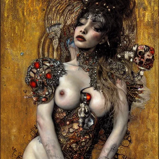 Prompt: depraved goddess, intricate detail, klimt, royo, royo, giger, miro, whealan,