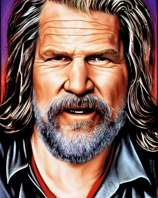 Image similar to jeff bridges in the big lebowski, airbrush, drew struzan illustration art, key art, movie poster