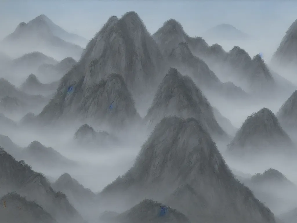 Image similar to landscape painting of huangshan on a foggy day by shenzhou 沈 周