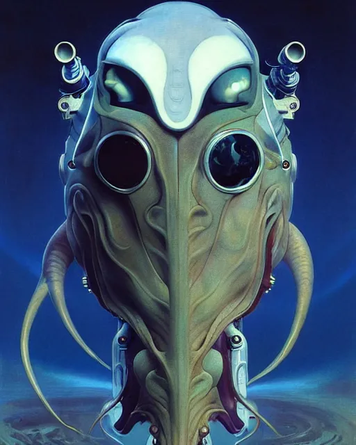 Image similar to Full shot of a venus squid monster astronaut defined facial features, intricate abstract. cyberpunk, symmetrical facial features. By Richard Corben By Ruan Jia and Artgerm and Range Murata and WLOP and Ross Tran and William-Adolphe Bouguereau and Beeple. Key Art. Fantasy Illustration. award winning, Artstation, intricate details, realistic, Hyperdetailed, clean ink detailed line drawing, 8k resolution.