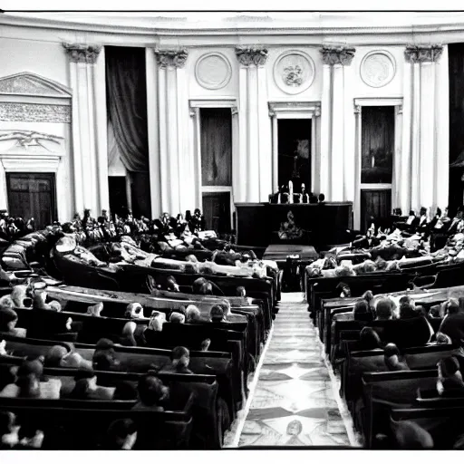 Prompt: Nicolas Maduro delivering a speech in the American Congress, 35mm