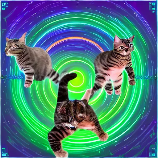 Image similar to strange attractor, but with cats in cyberspace, fantasy