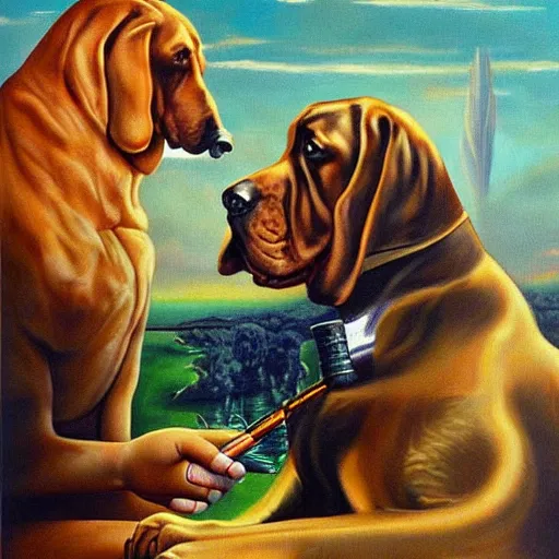 Image similar to a bloodhound smoking a fat blunt oil painting by surreal art 1 9 4 0