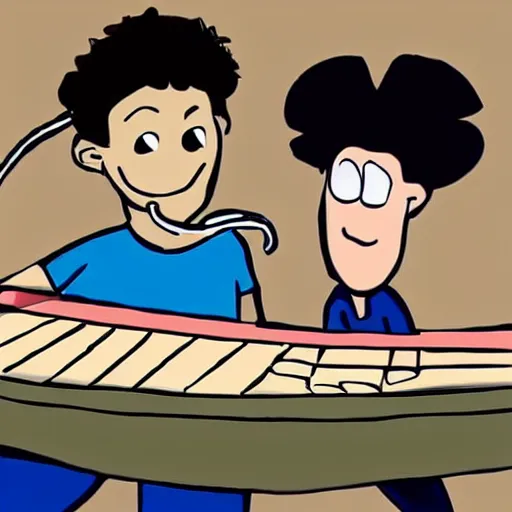 Image similar to cartoon of jacob collier playing saturn rings af if they were marimbas