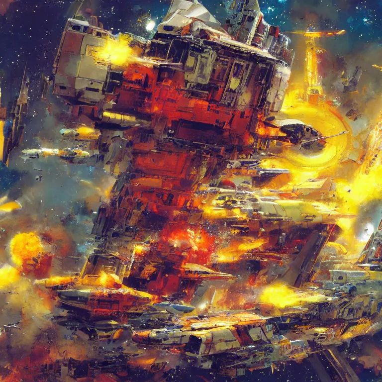 Image similar to spaceship that looks like the kool-aid man bursting into hyperspace, by John Berkey, concept art, space