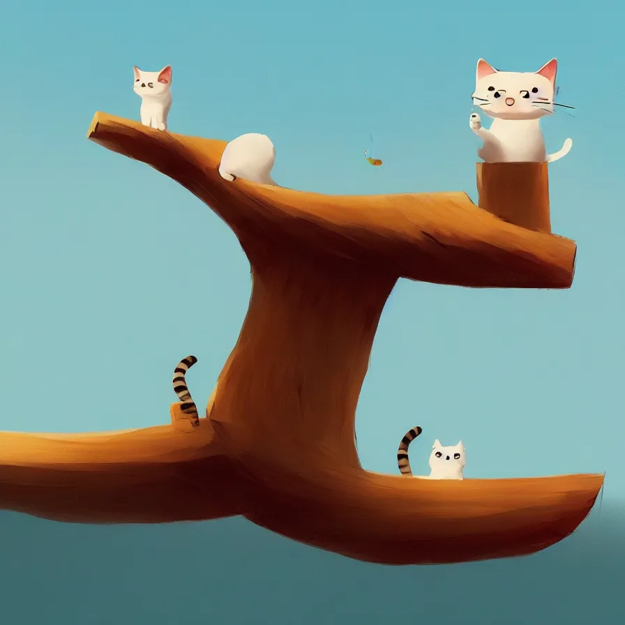 Prompt: a cat on top of a piece of wood, sailing down a river, art by Goro Fujita, ilustration, concept art, sharp focus, ArtStation, Deviantart