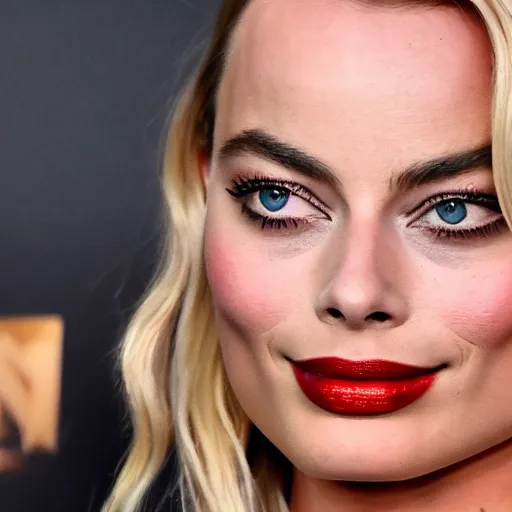Image similar to margot robbie wearing makeup, 8k resolution