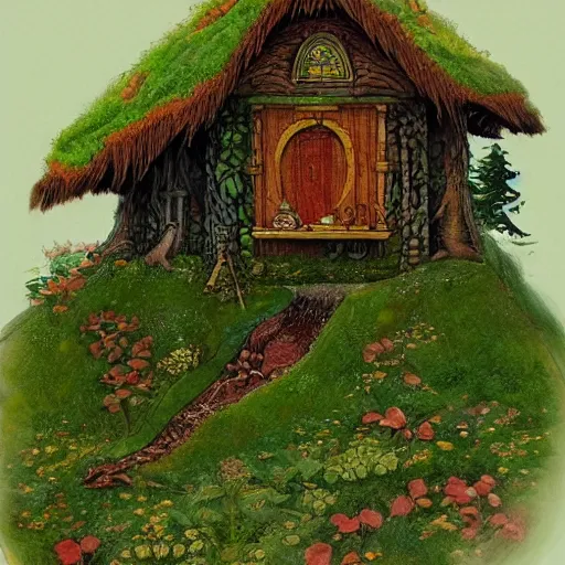 Image similar to Forest hut in the style of James Christensen