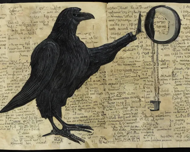 Prompt: a history textbook page that's describing 'a table that's holding an ancient effigy of a raven', clay sculpture, photograph, zoomed out, trending on tumblr