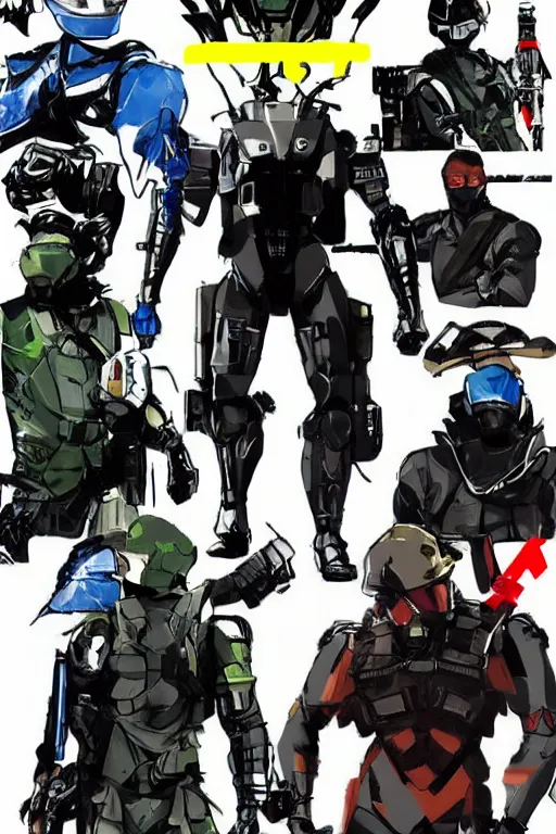 Image similar to ranger power colored mecha ninja mask helmet metal gear solid training suit swat commando snyder zack and swanland raymond and pennington bruce