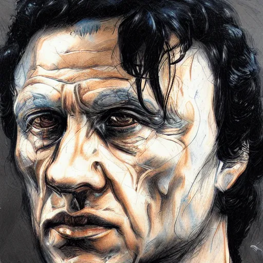 Image similar to portrait of silvester stalone, style of james jean