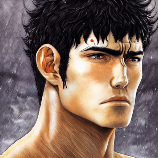 Image similar to portrait of guts from berserk,, extremely detailed, made by wlop and maxwell boas