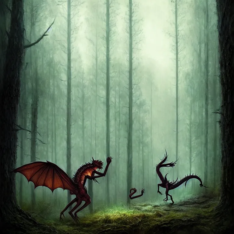 Image similar to epic professional digital art of hungry 🐲💃 forest, faint atmospheric lighting, painted, intricate, detailed, by leesha hannigan, wayne haag, reyna rochin, ignacio fernandez rios, mark ryden, iris van herpen, best on artstation, cgsociety, epic, stunning, gorgeous, much wow, cinematic, masterpiece.