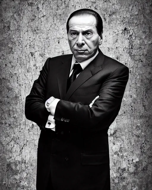 Image similar to a portrait photograph of Silvio Berlusconi as a mob boss, DSLR photography