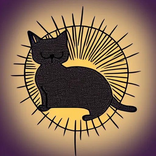 Image similar to tattoo sketch of a cat hugging the sun, on a canva, minimalism, ornamental, line art, vector,