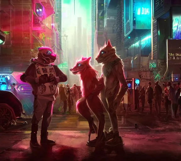 Image similar to high - resolution photograph from a cyberpunk era furry fandom convention ( midwest furfest 2 0 4 7 ), taking place after the genetic revolution and quantum singularity. photorealistic.