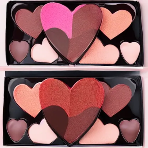 Prompt: heart shaped valentines day chocolate makeup pallet