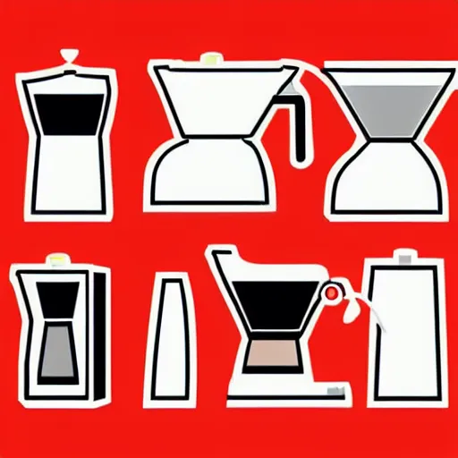 Image similar to minimalist diagram of coffee maker parts, pop art illustration