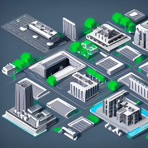 Prompt: isometric model of a futuristic city