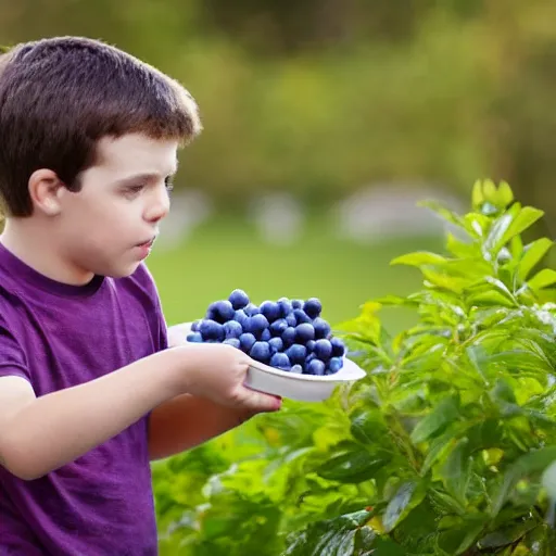 Image similar to a boy steals blueberries from a british garden, hyper realistic, 4 k, photo