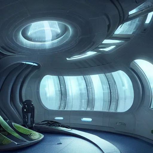 Prompt: a organic pod, sci - fi interior, in a clean science fiction lab, futuristic room, photorealistic, hyper real, cinematic, in the style of jim burns, john harris,