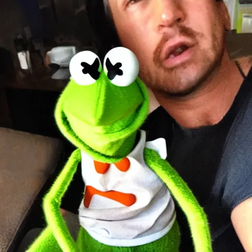 Prompt: kermit the frog selfie