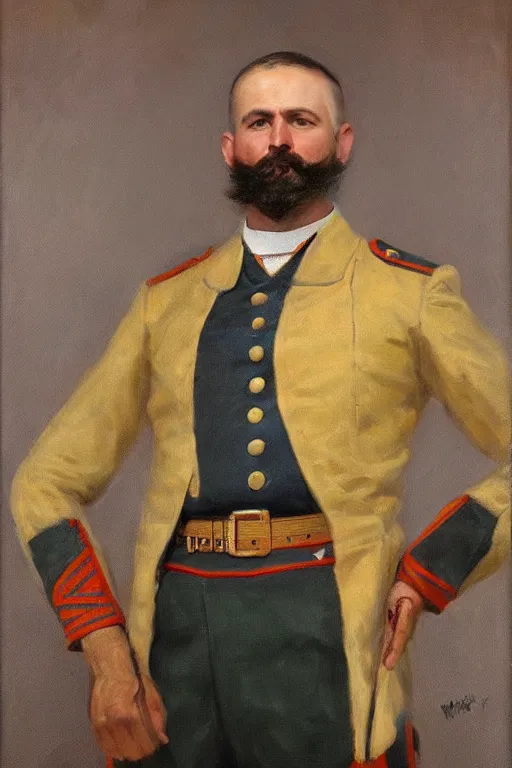 Image similar to full body portrait of the dictator of the oklahoma city thunder, 1 8 8 9, in full military garb, oil on canvas by william sidney mount, trending on artstation