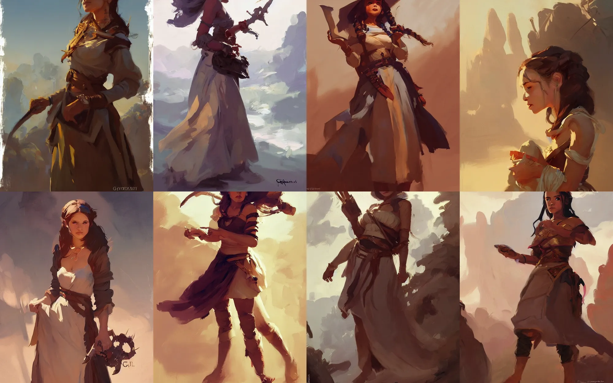 Image similar to portrait of nomad young girl in dress cloth greg manchess portrait painting of bard, d & d, fantasy, medium shot, asymmetrical, intricate, elegant, matte painting, illustration, hearthstone, by greg rutkowski, by greg tocchini, by james gilleard, by joe fenton