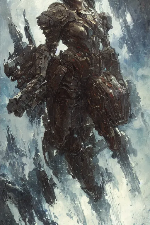 Prompt: full body girl metal armor painting by gaston bussiere, greg rutkowski, yoji shinkawa, tsutomu nihei