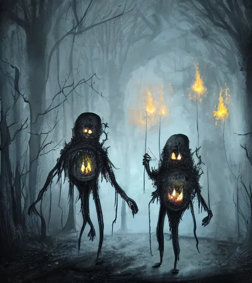 Image similar to gothic decaying pyromancers, digital painting, liminal eerie midnight backlit, a picture taken by Daniel Dos Santos and Michael Komarck