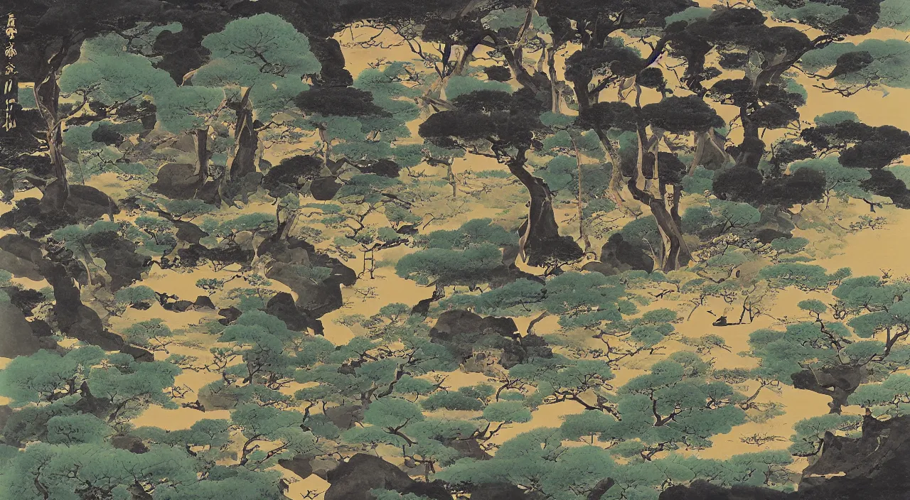Image similar to A beautiful landscape painting of the future by Sesshu Toyo and Hasegawa Tohaku and Ogata Korin