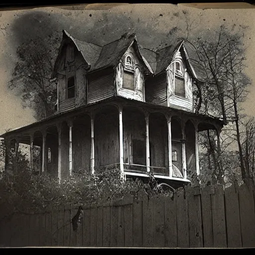 Image similar to “haunted house, 1900’s photo”