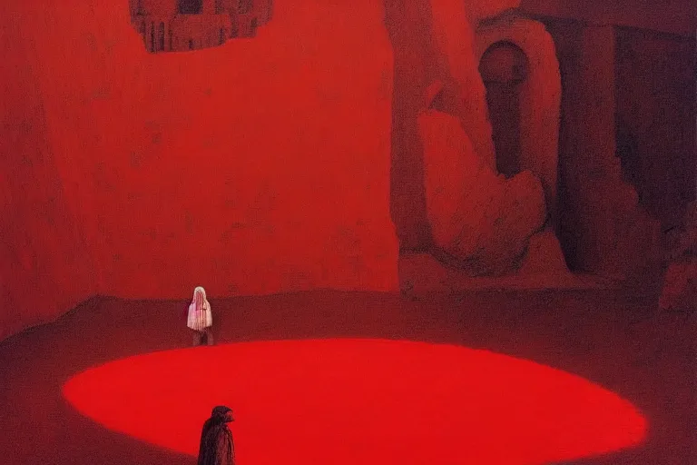 Image similar to only with red, a red melted emperor, taormina amphitheatre, crowd hails him, in the style of beksinski, parts by edward hopper, parts by rodcenko, parts by yue minjun, intricate and epic composition, red by caravaggio, insanely quality, highly detailed, masterpiece, red light, artstation, 4 k