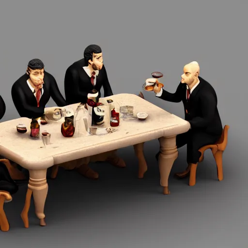 Prompt: a mafia family having dinner around a table, 3 d render octane, trending on artstation