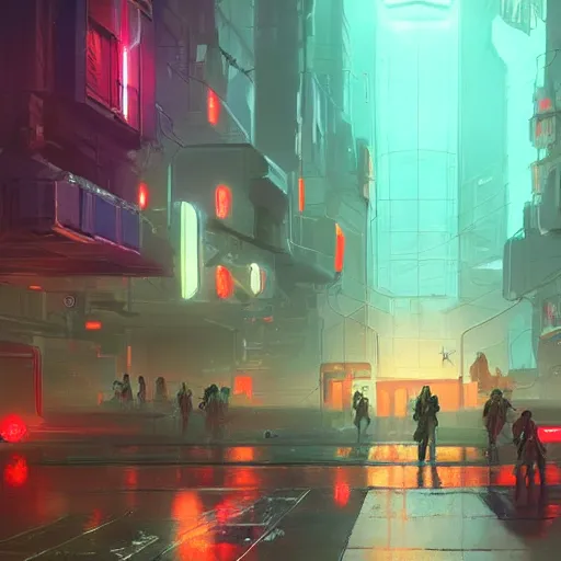 Prompt: concept art environment design of dystopian cyberpunk city with neon lights, people on the streets being monitored by drones, trending on artstation, painted by dreadjim, eddie mendoza, wlop