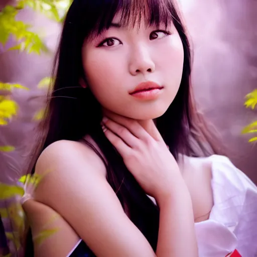 Image similar to a beautiful asian girl looking directly to the viewer, 80s ambience, photoshot, canon camera, high quality, ultra hd