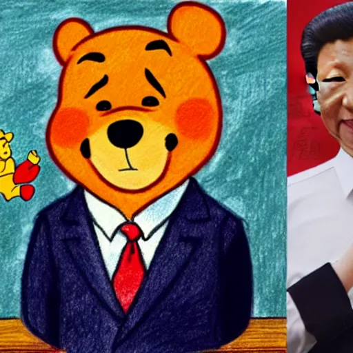 Image similar to drawing of xi jinping with the body of winnie the pooh and the head of xi jinping