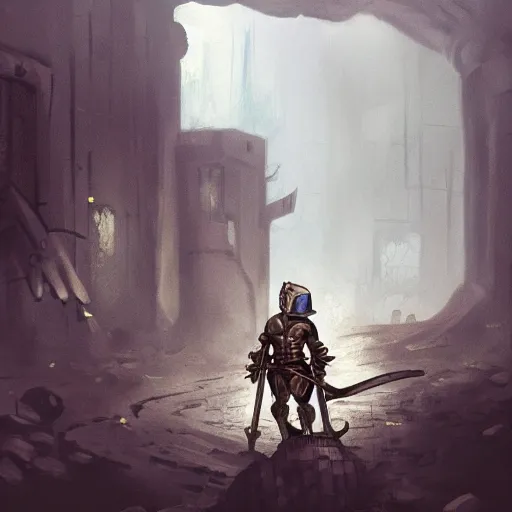 Image similar to a rat knight explores the abandoned sewers, artstation