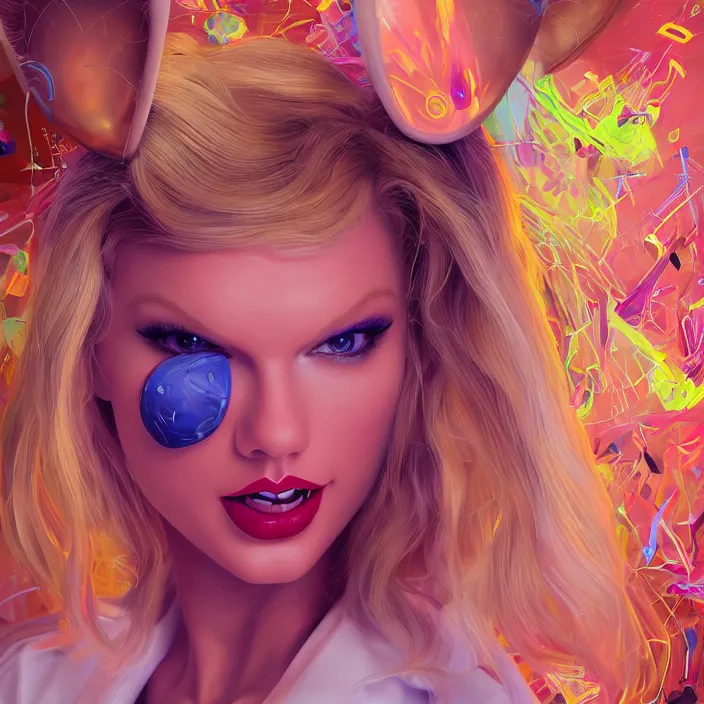 Image similar to portrait of Taylor Swift as Lola Bunny in Space Jam 1996. ears. intricate abstract. intricate artwork. by Tooth Wu, wlop, beeple, dan mumford. octane render, trending on artstation, greg rutkowski very coherent symmetrical artwork. cinematic, hyper realism, high detail, octane render, 8k, iridescent accents