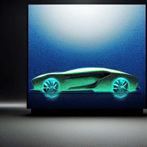 Image similar to a supercar in a dark studio room with Opal gemstone paint.