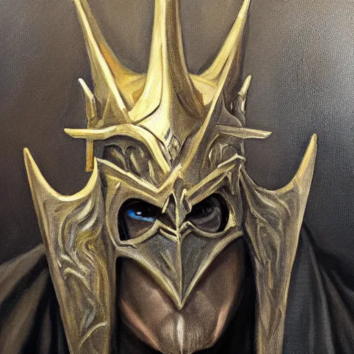 Prompt: an oil painting depicting the Witch King of Angmar, holding gold chains, portrait, high detail, painted my michelangelo, trending on artstation