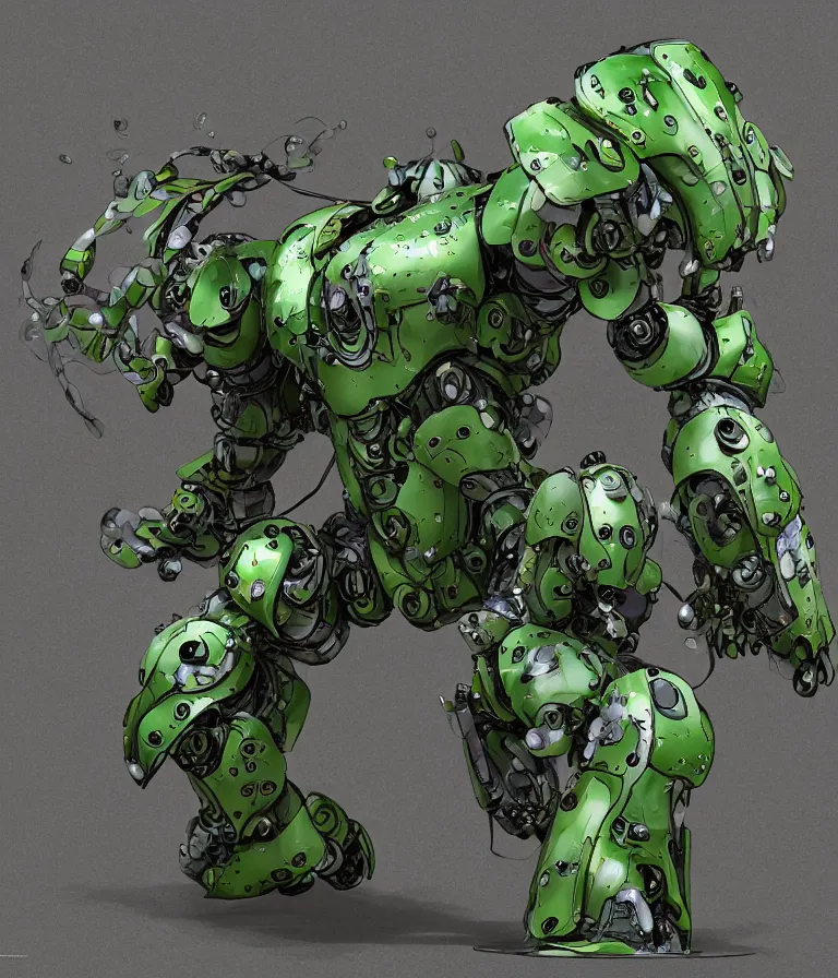 Prompt: waterlily themed amphibious power armor. mobile suit textured like water lettuce, top half is mecha nymphaea flower petals being robotic limbs, waterlily pads, sculpted metal, biomechanical, hyperdetailed, bandai box art, 8 k hd resolution, behance hd artstation. # power armor pistia playing waterlily pad tentacles, 8 k hd resolution