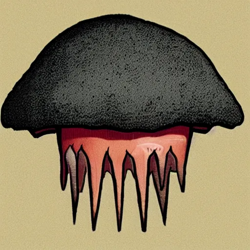 Image similar to a mushroom with a cap made of overlapping sharp teeth