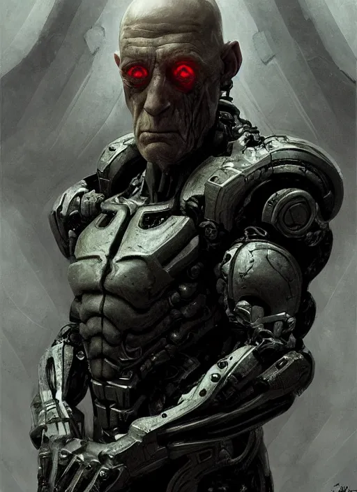 Image similar to michael berryman as victor stone, full body concept, cyborg, borg, strogg, face of a man, terminator, flesh, quake strogg, doom demon, wolfenstein, monstrous, powerful, symmetry, symmetrical, concept art by ruan jia and greg rutkowski