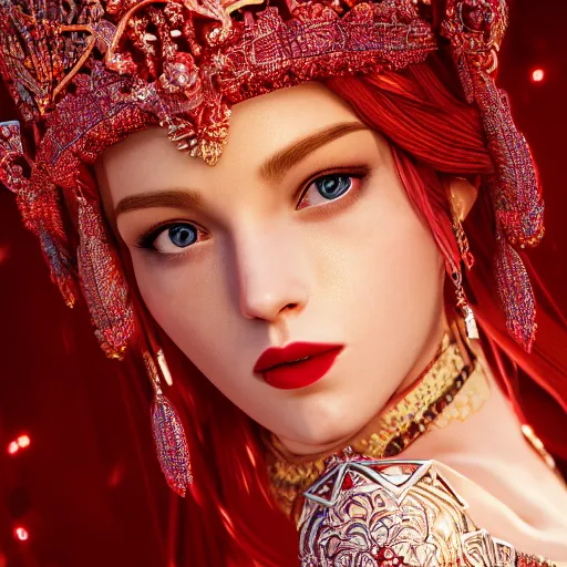 Image similar to portrait of wonderful princess of ruby with fair skin, ornate 8 k gorgeous intricate detailed, red accent lighting, dramatic light, octane render